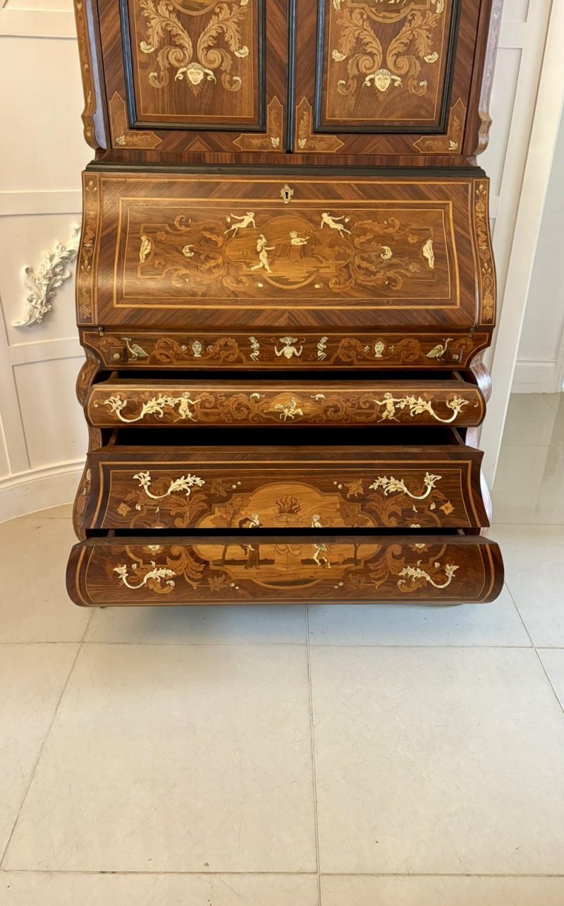 Outstanding Quality Antique Italian Marquetry Inlaid Burr Walnut Bureau Bookcase - Image 6